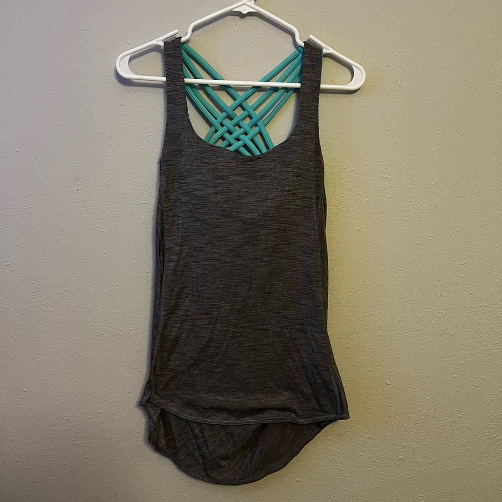 Lululemon Gray Tank Top with Teal Built In Bra